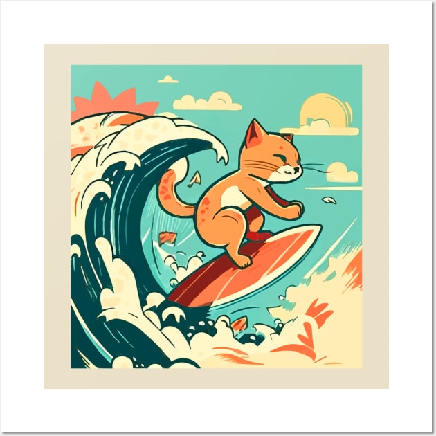 Surfing Tabby Cat Wall Art by Kona Cat Creationz